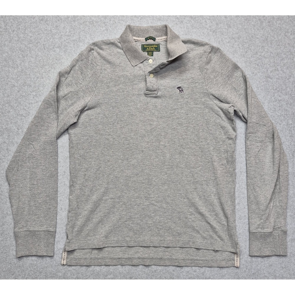 Vintage Abercrombie & Fitch Shirt Mens L Gray Muscle Polo Long Sleeve Moose Logo